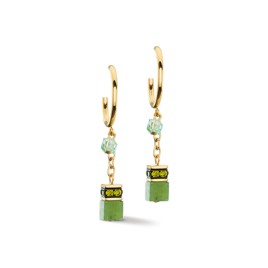 Boucles d'oreilles créole GeoCUBE® Festive Layer or-vert