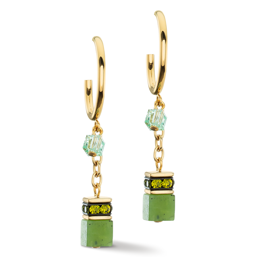 Boucles d'oreilles créole GeoCUBE® Festive Layer or-vert
