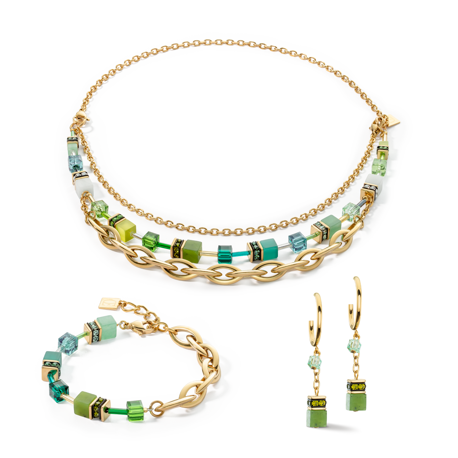Boucles d'oreilles créole GeoCUBE® Festive Layer or-vert
