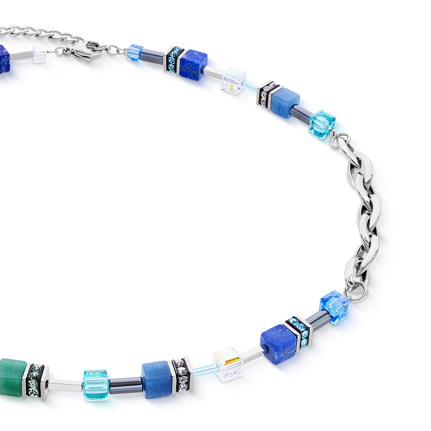 Collier GeoCUBE® Chunky Chain argent-bleu