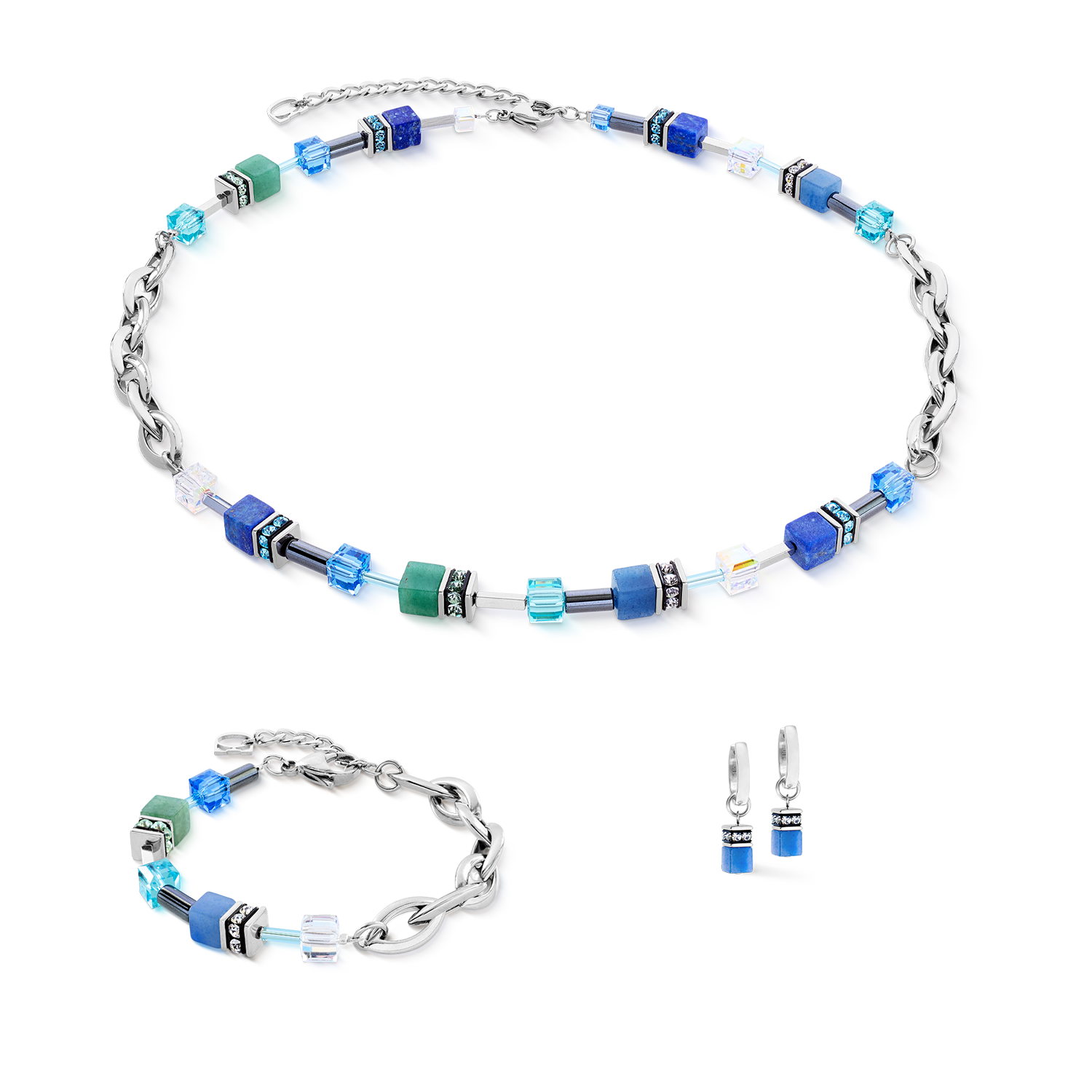 Collier GeoCUBE® Chunky Chain argent-bleu