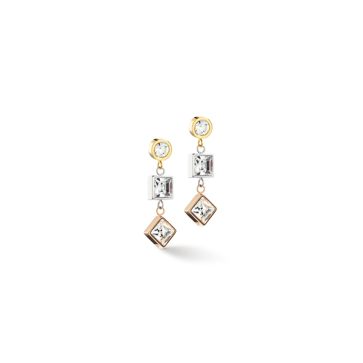 Boucles d'oreille Brilliant Square Trilogy interchangeable Pendant Tricolor