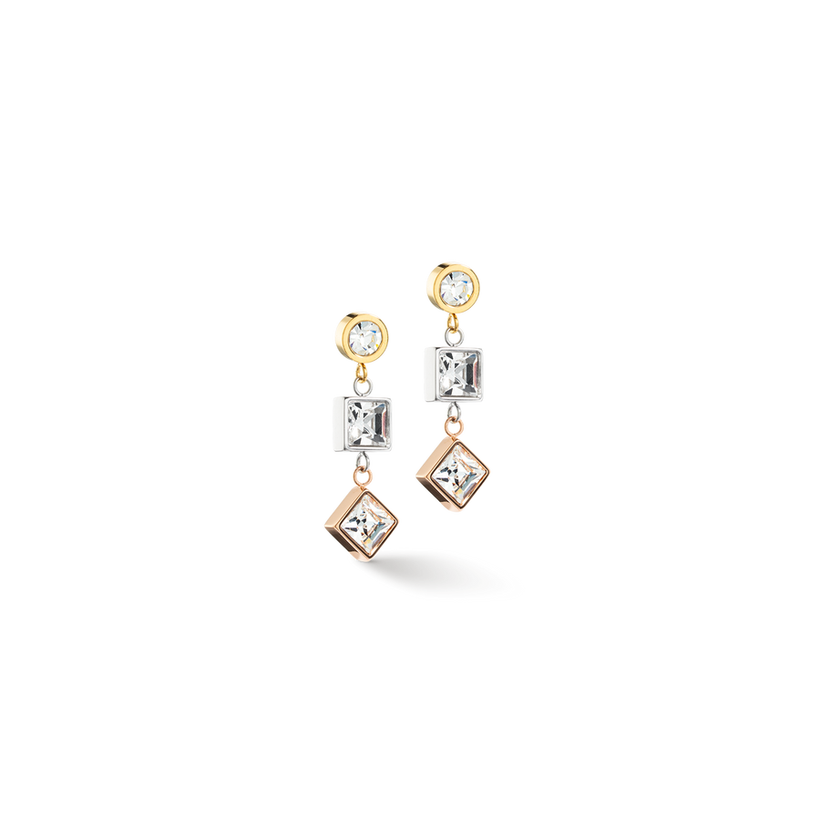 Boucles d'oreille Brilliant Square Trilogy interchangeable Pendant Tricolor