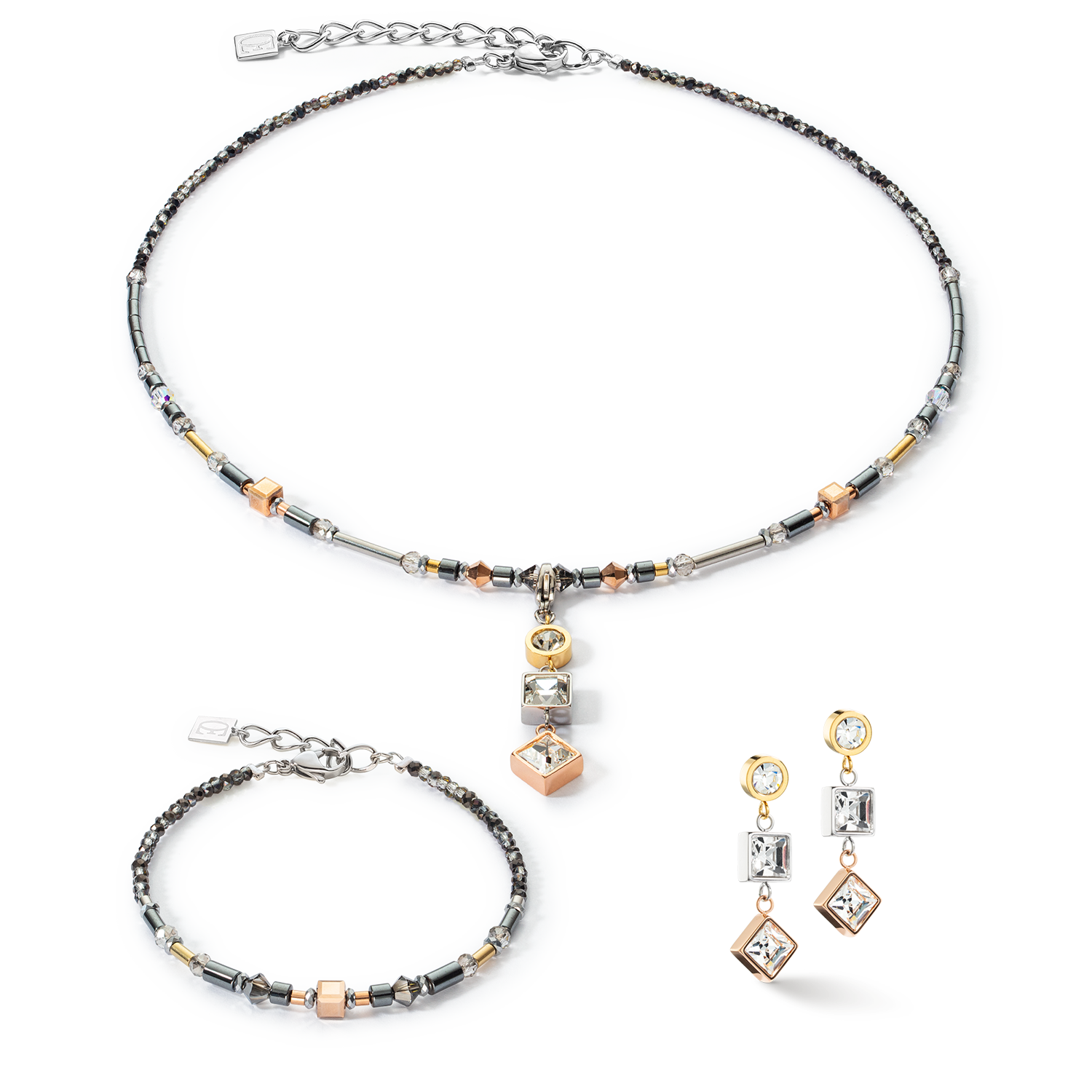 Boucles d'oreille Brilliant Square Trilogy interchangeable Pendant Tricolor