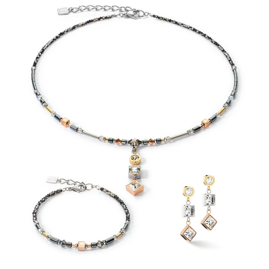 Boucles d'oreille Brilliant Square Trilogy interchangeable Pendant Tricolor