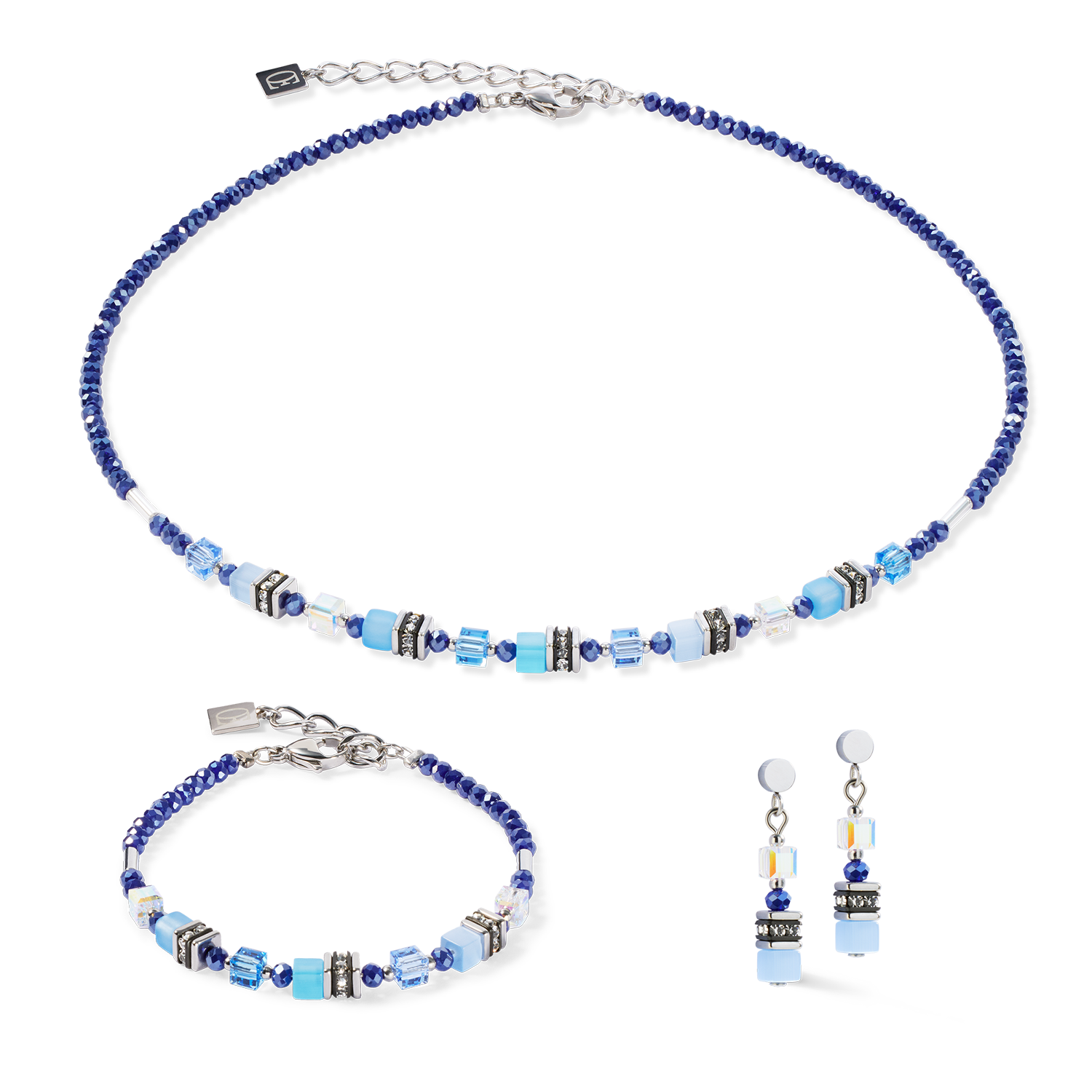 Collier Mini Cubes bleu