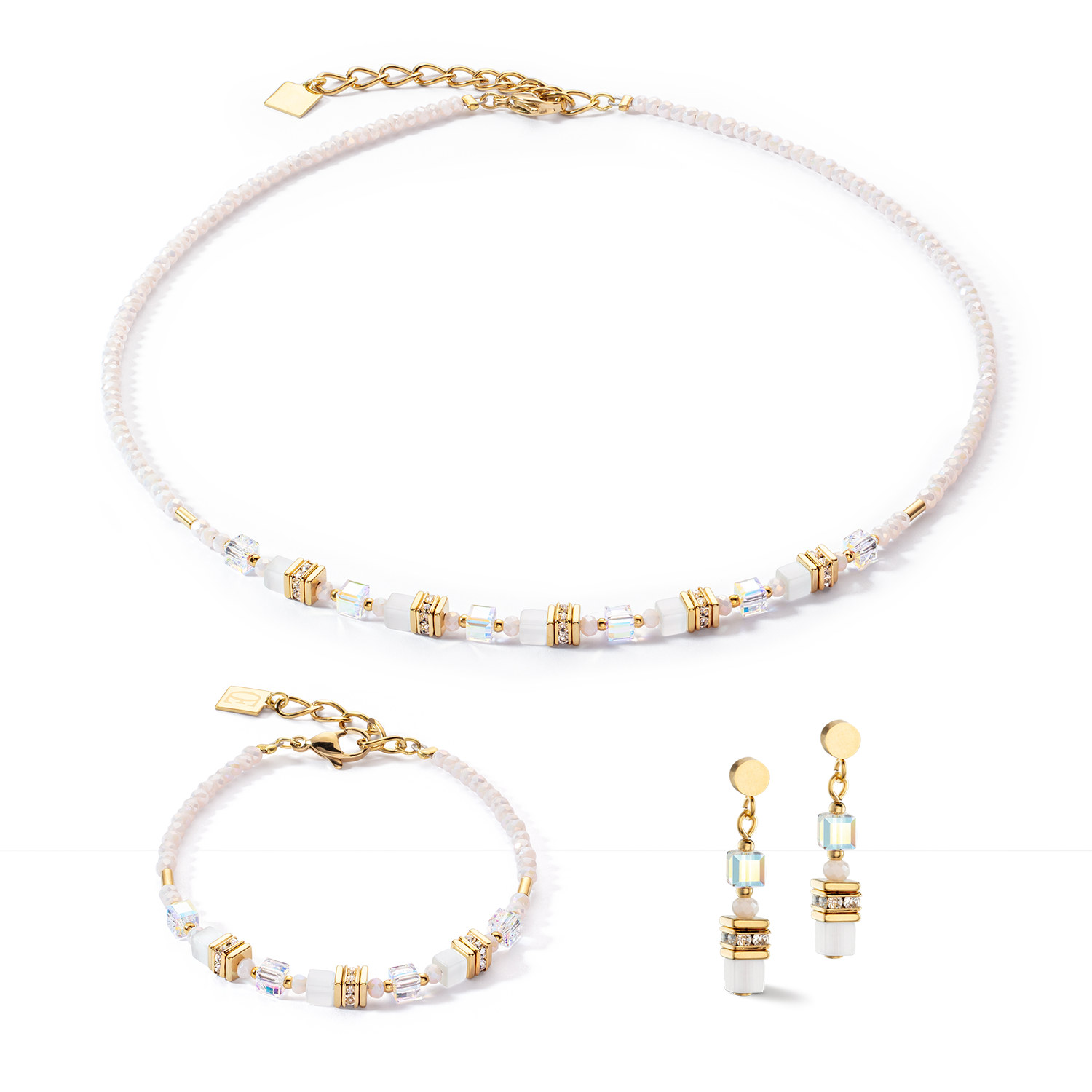 Collier Mini Cubes or blanc