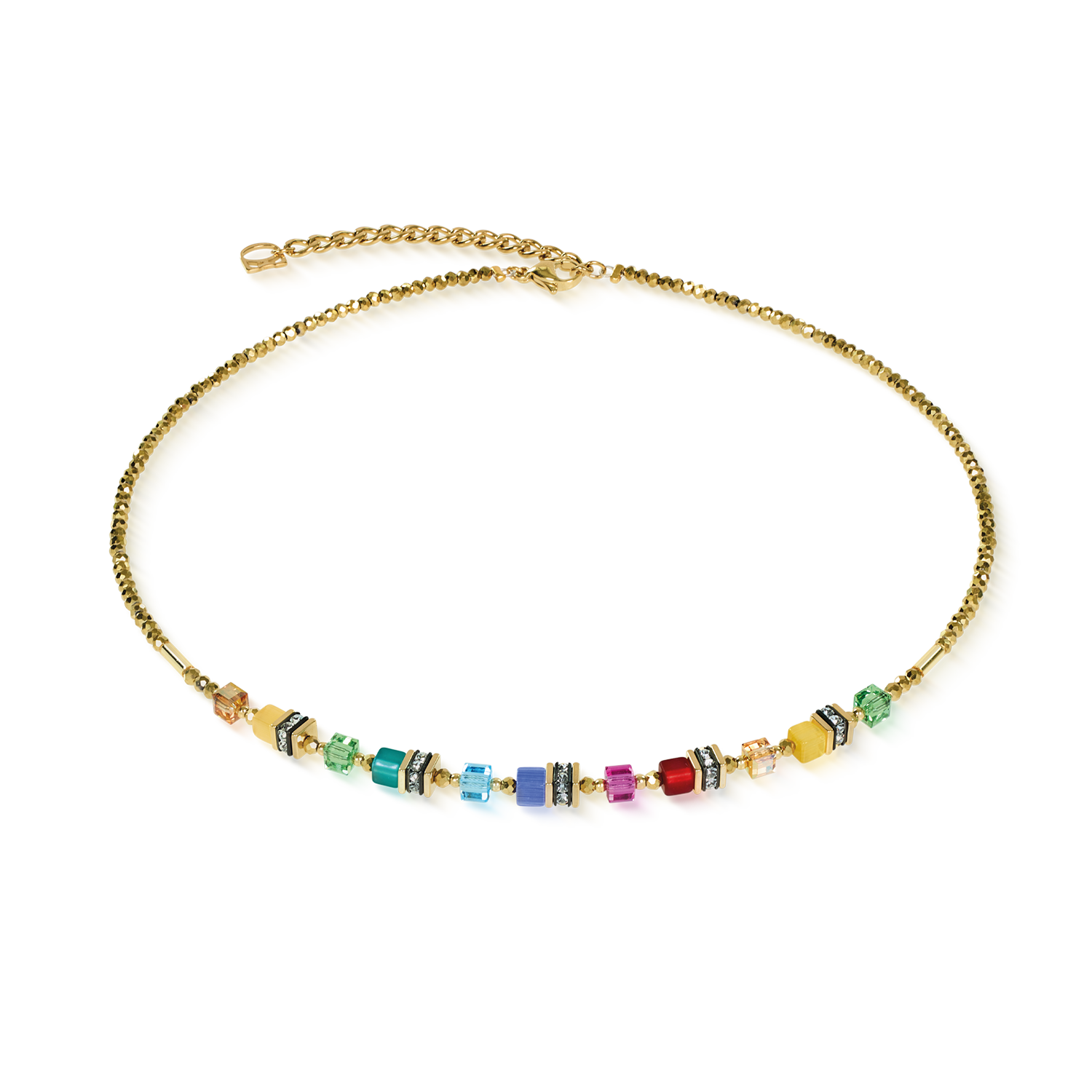 Collier Mini Cubes multicolore rainbow doré