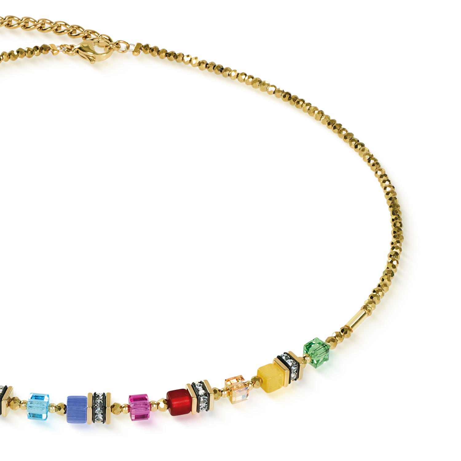 Collier Mini Cubes multicolore rainbow doré