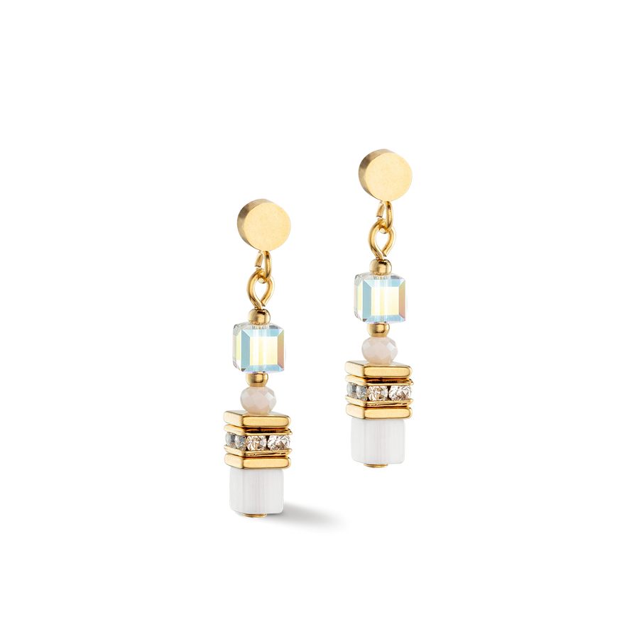 Boucles d'oreilles Mini Cubes or blanc