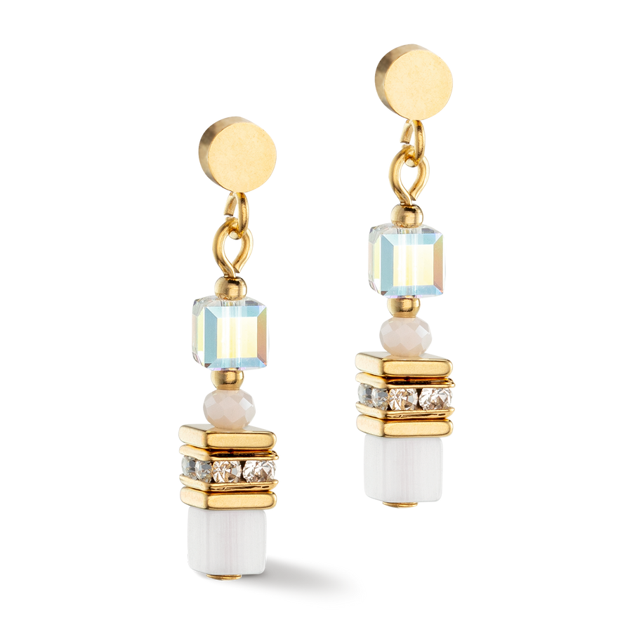 Boucles d'oreilles Mini Cubes or blanc