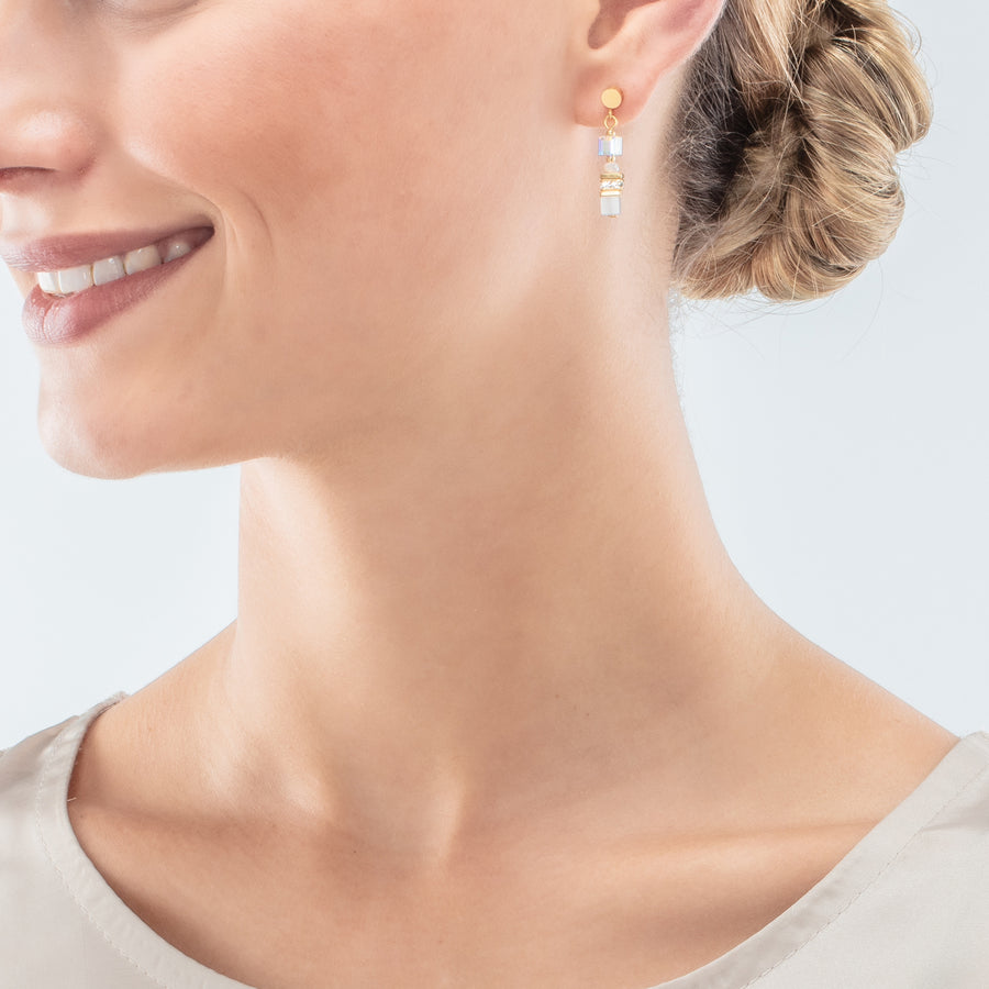 Boucles d'oreilles Mini Cubes or blanc