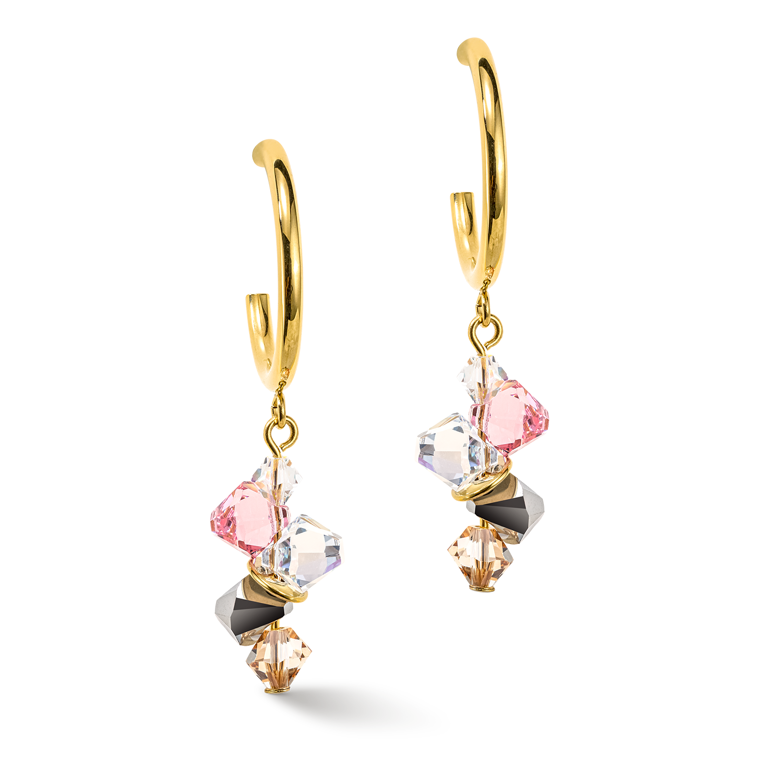 Boucles d'oreille Dancing Crystals or rose clair