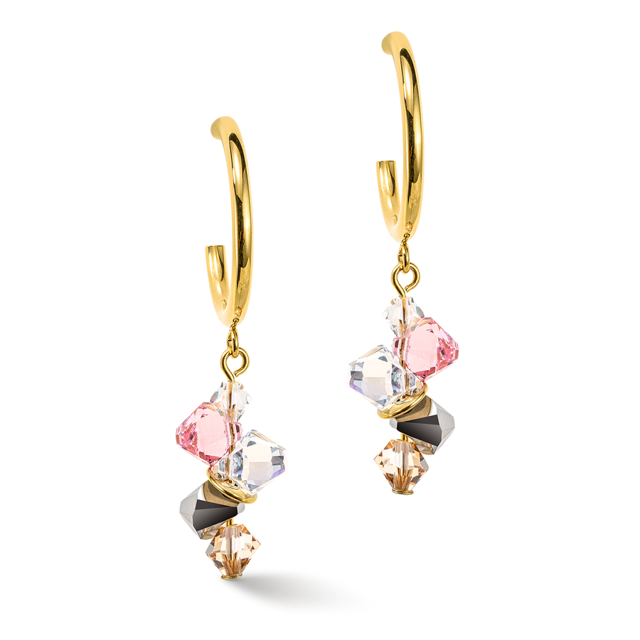 Boucles d'oreille Dancing Crystals or rose clair