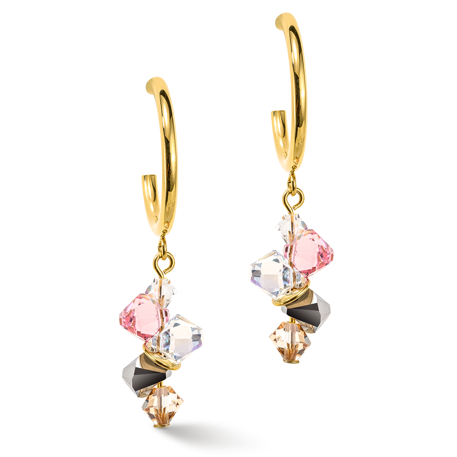 Boucles d'oreille Dancing Crystals or rose clair