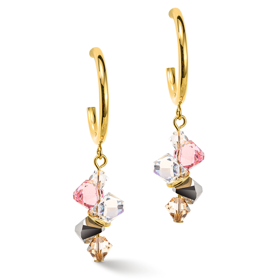 Boucles d'oreille Dancing Crystals or rose clair