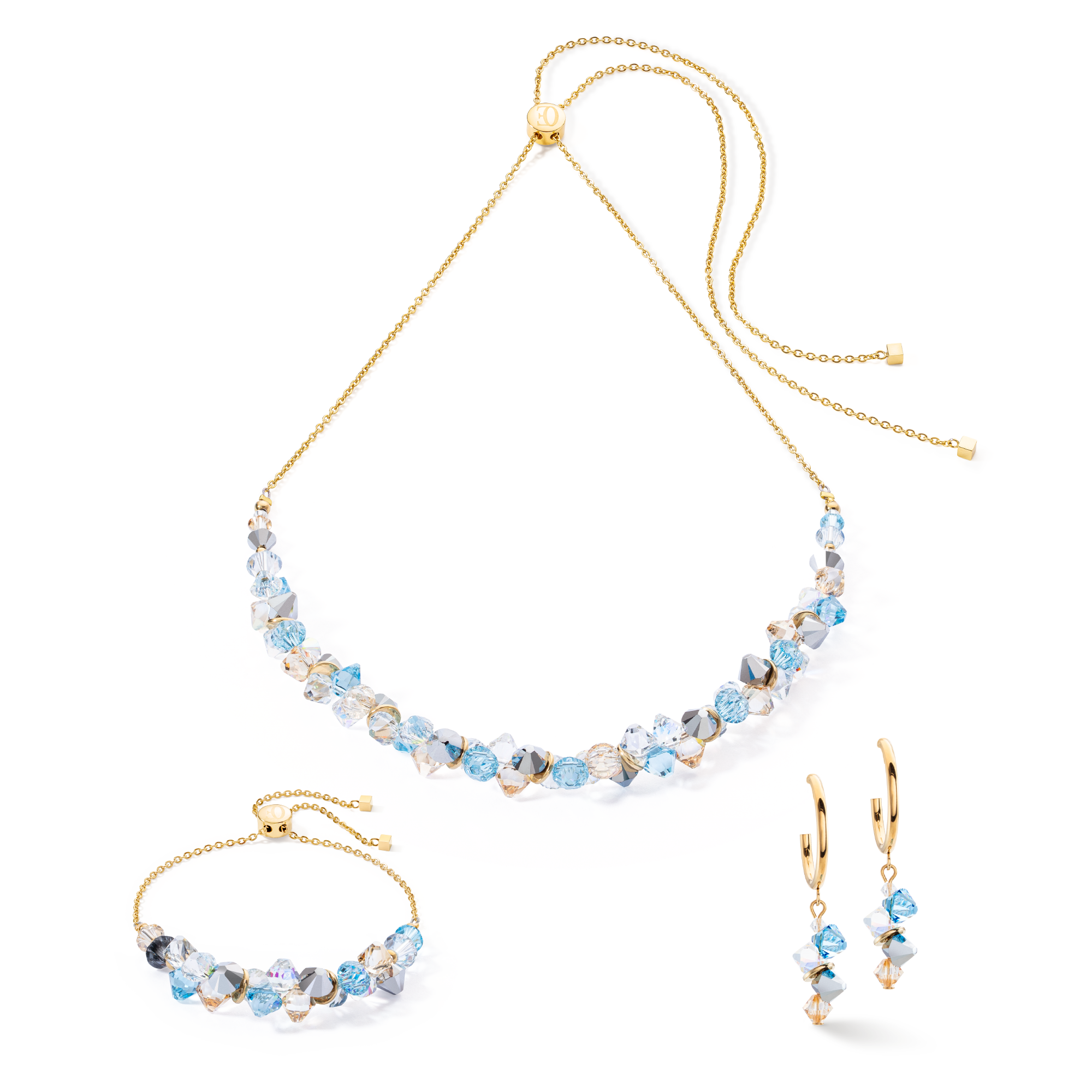 Boucles d'oreille Dancing Crystals or aqua