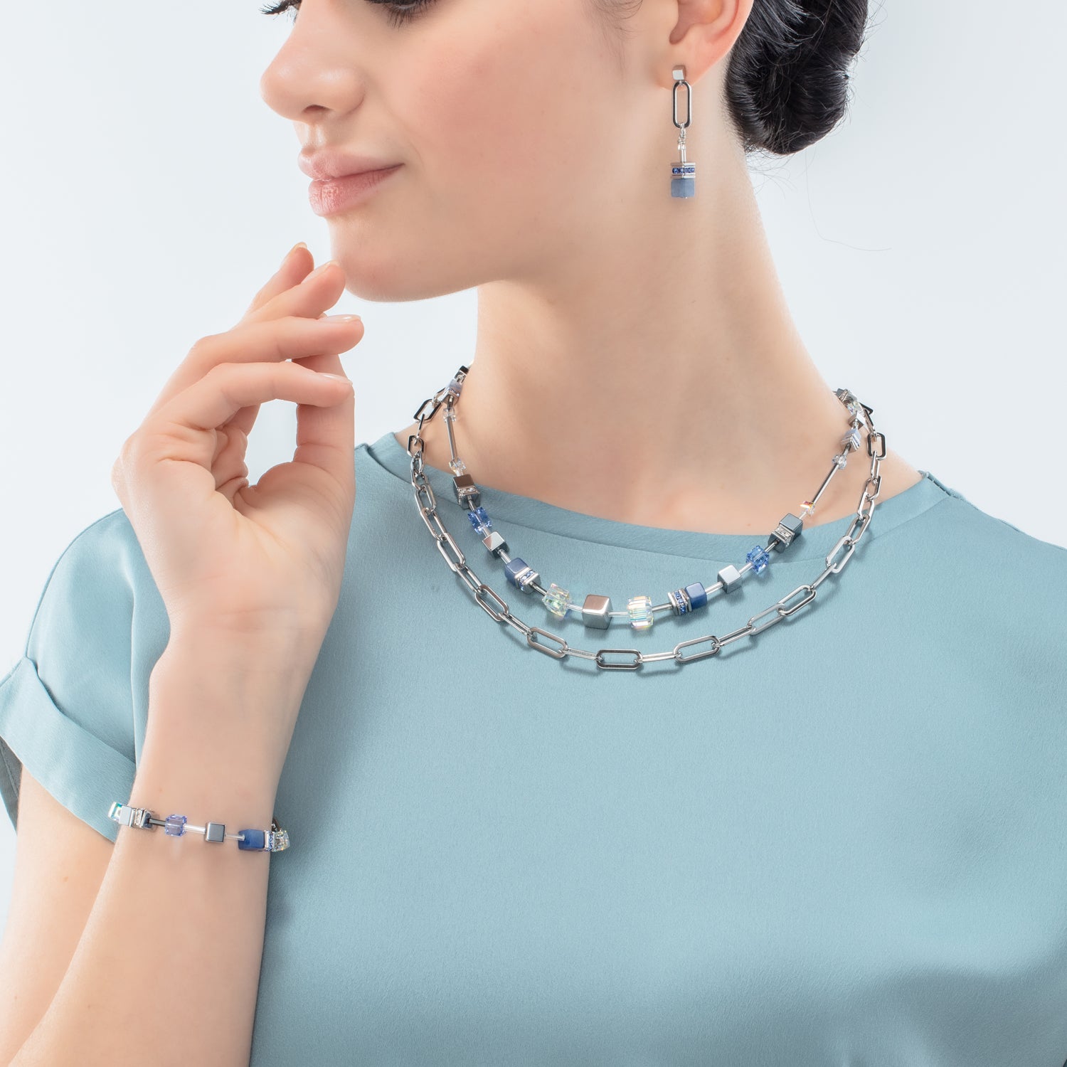Collier GeoCUBE® Fusion Chain argent bleu