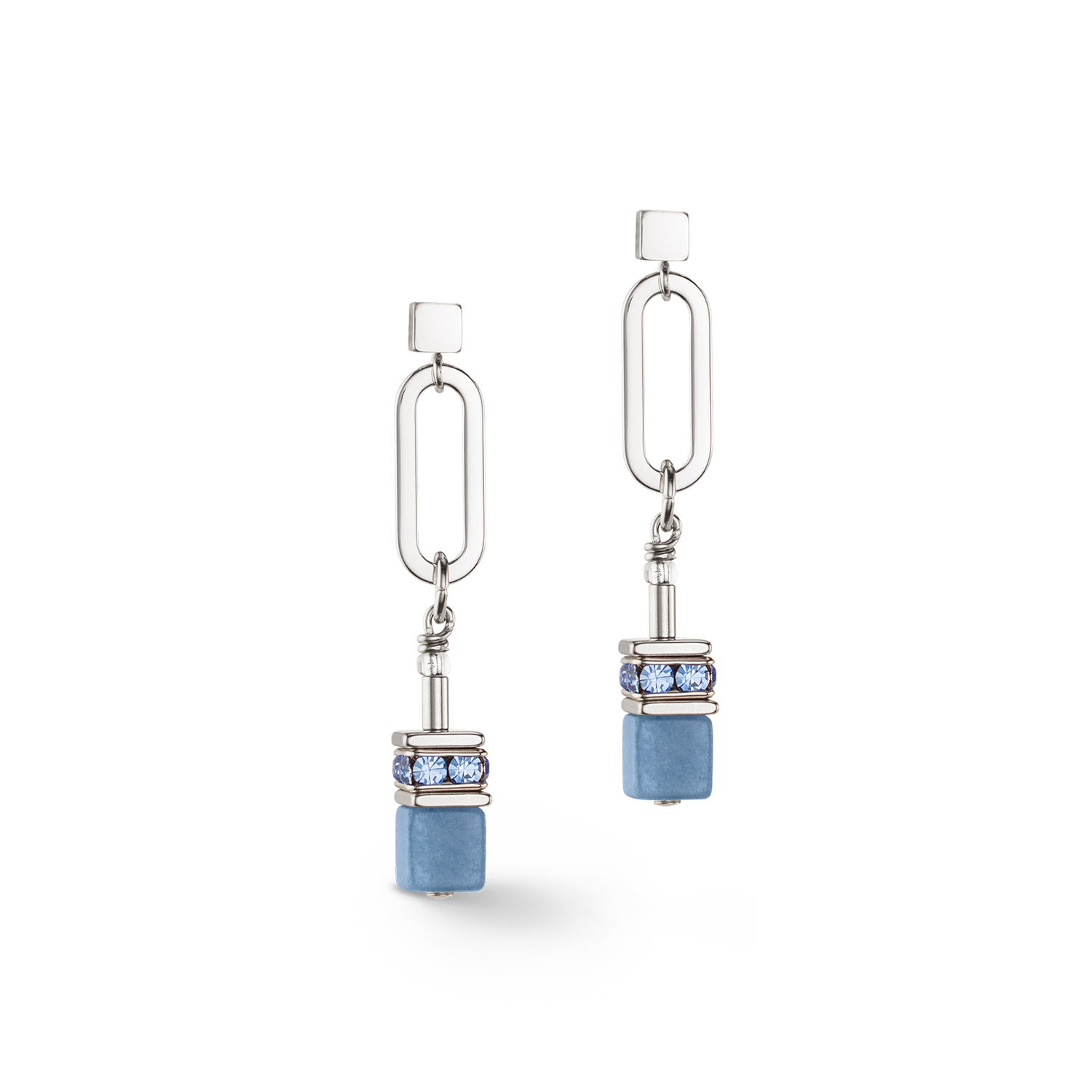 Boucles d'oreilles GeoCUBE® Fusion Chain argent bleu