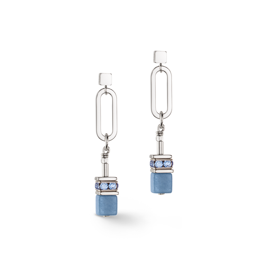 Boucles d'oreilles GeoCUBE® Fusion Chain argent bleu