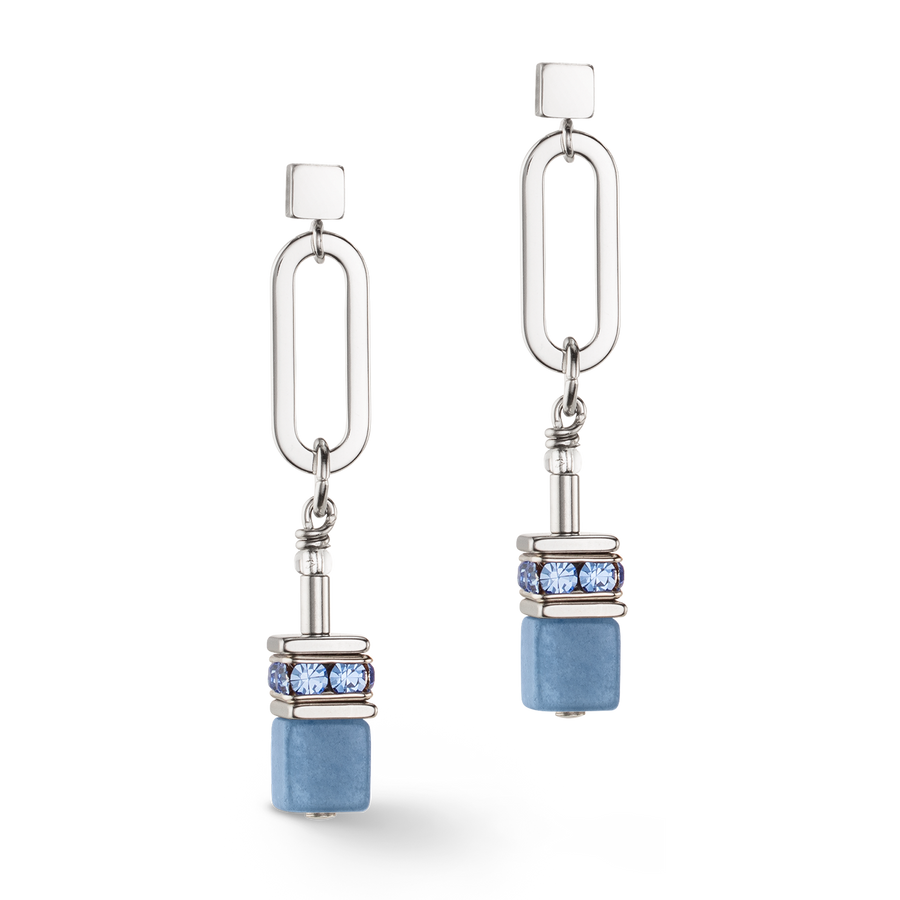 Boucles d'oreilles GeoCUBE® Fusion Chain argent bleu