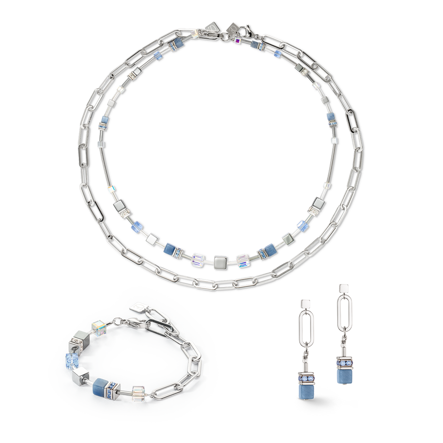 Boucles d'oreilles GeoCUBE® Fusion Chain argent bleu