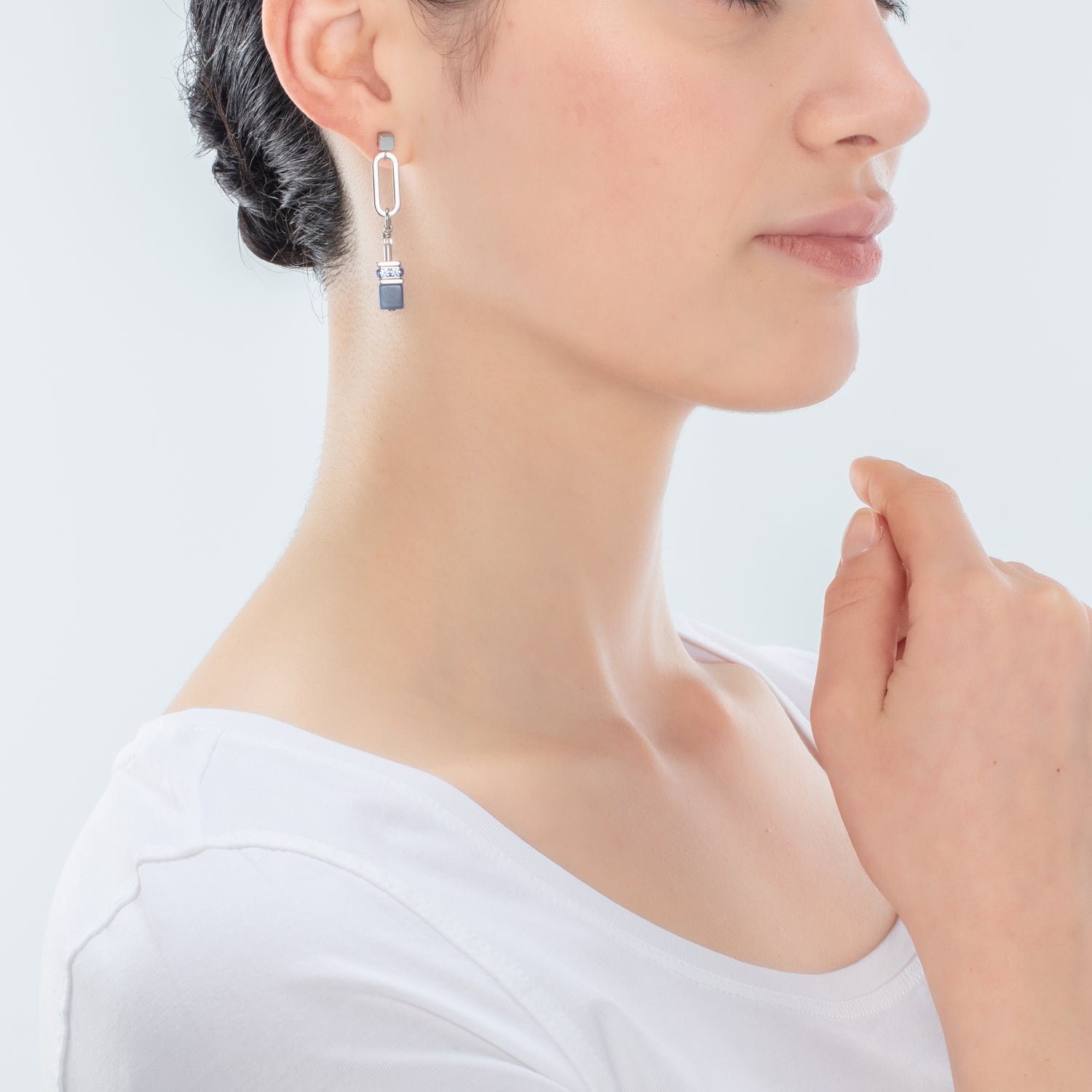 Boucles d'oreilles GeoCUBE® Fusion Chain argent bleu