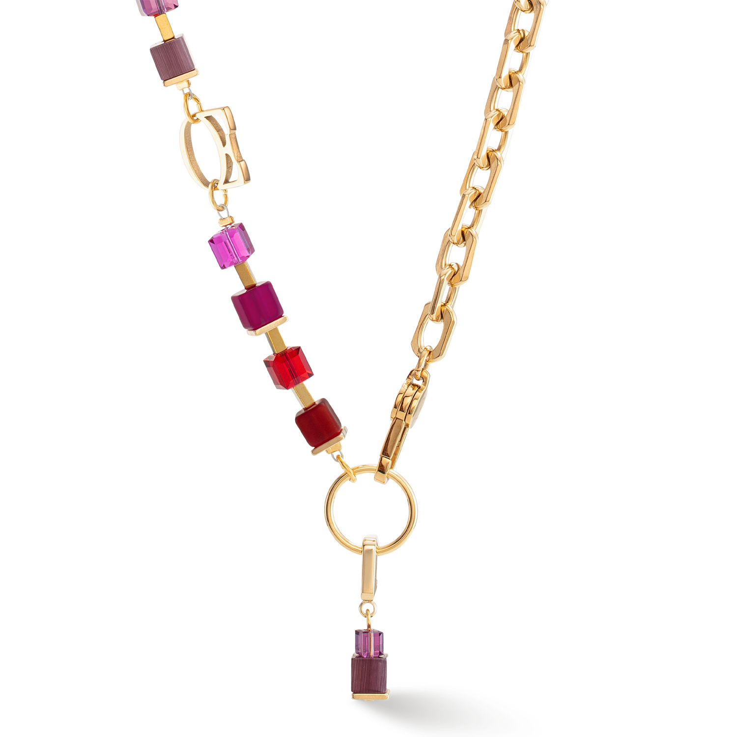 Collier Cube Fusion Charm or-rouge