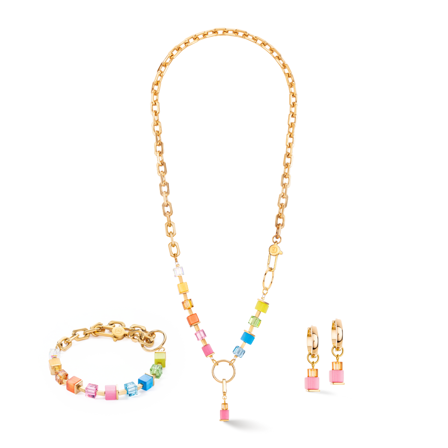 Collier Cube Fusion Charm or-rainbow