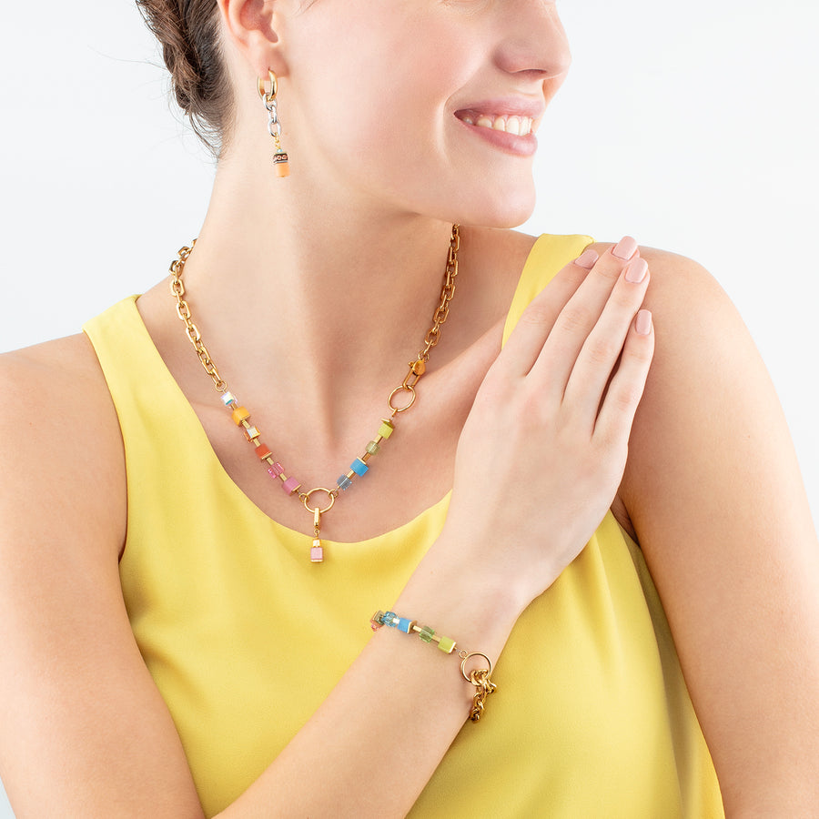 Collier Cube Fusion Charm or-rainbow