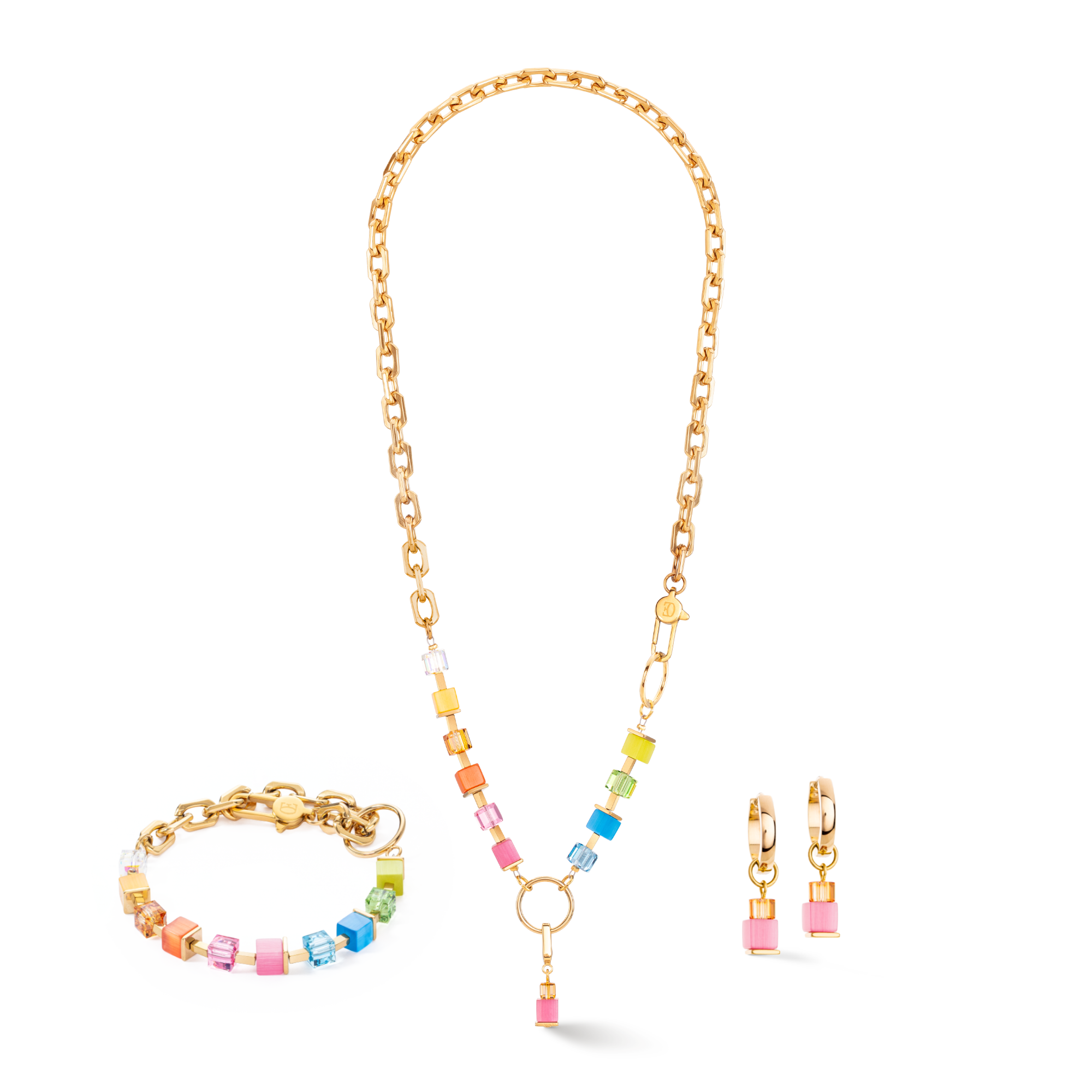 Boucles d'oreilles Créole Cube Fusion Charm or-rainbow