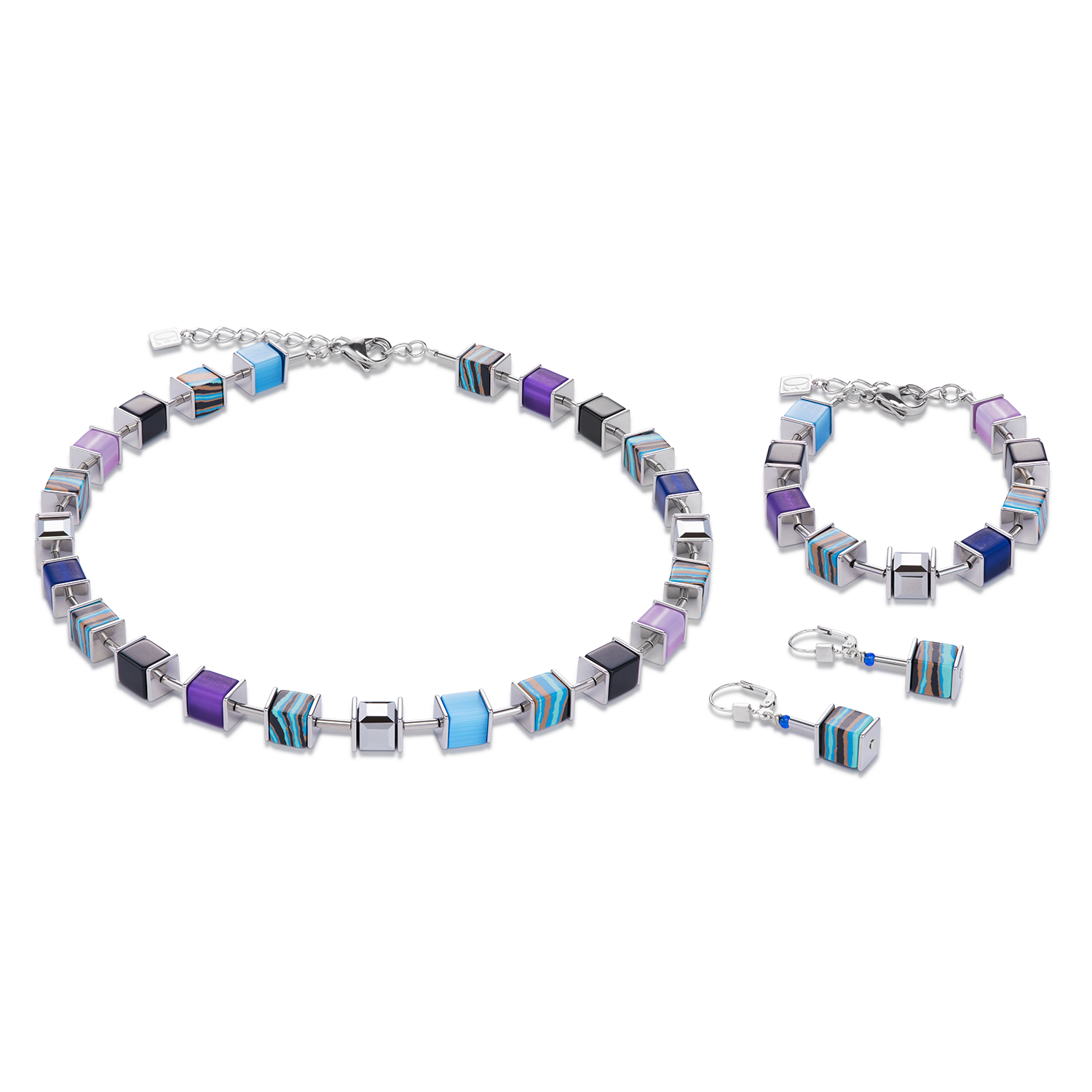 Bracelet GeoCUBE® Cristaux & Malachite bleu-mauve