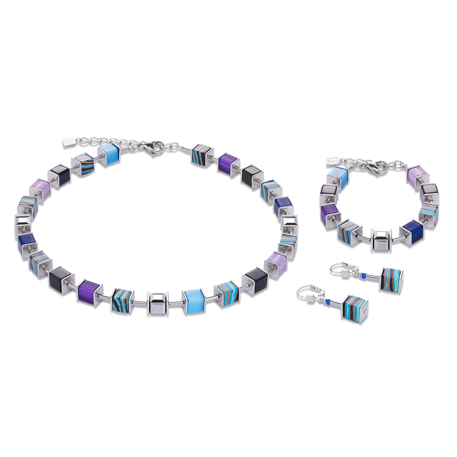 Bracelet GeoCUBE® Cristaux & Malachite bleu-mauve