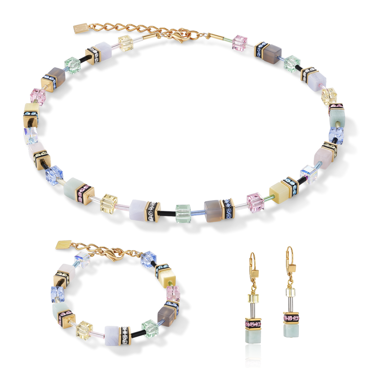 Collier GeoCUBE® Cristaux  & pierres précieuses multicolore romance