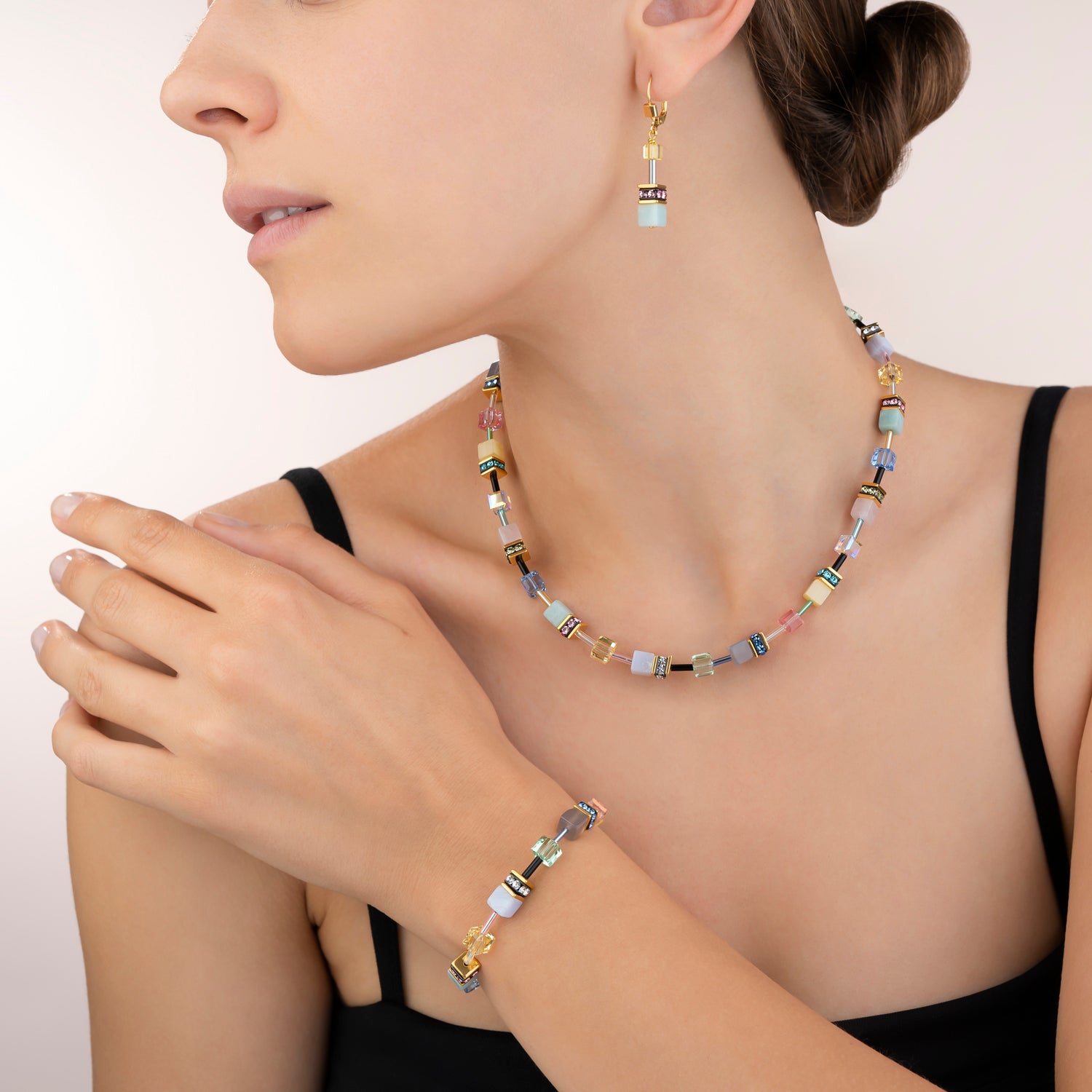 Collier GeoCUBE® Cristaux  & pierres précieuses multicolore romance