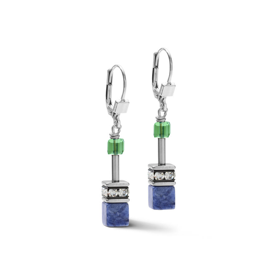 Boucles d'oreille GeoCUBE® Cristaux & pierres précieuses bleu-vert