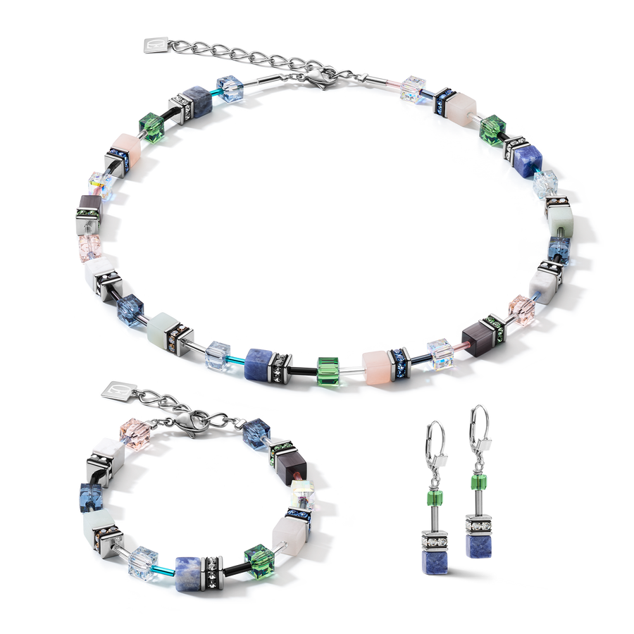 Boucles d'oreille GeoCUBE® Cristaux & pierres précieuses bleu-vert