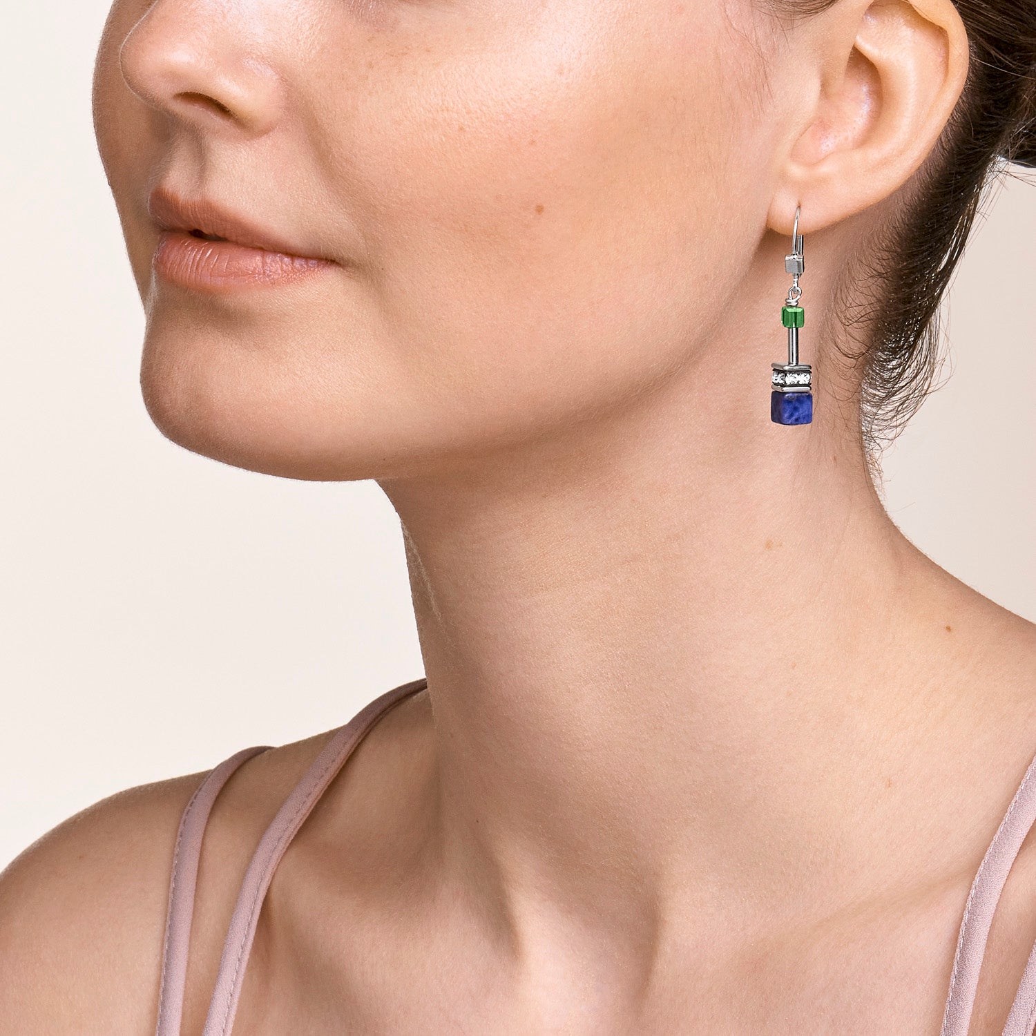 Boucles d'oreille GeoCUBE® Cristaux & pierres précieuses bleu-vert