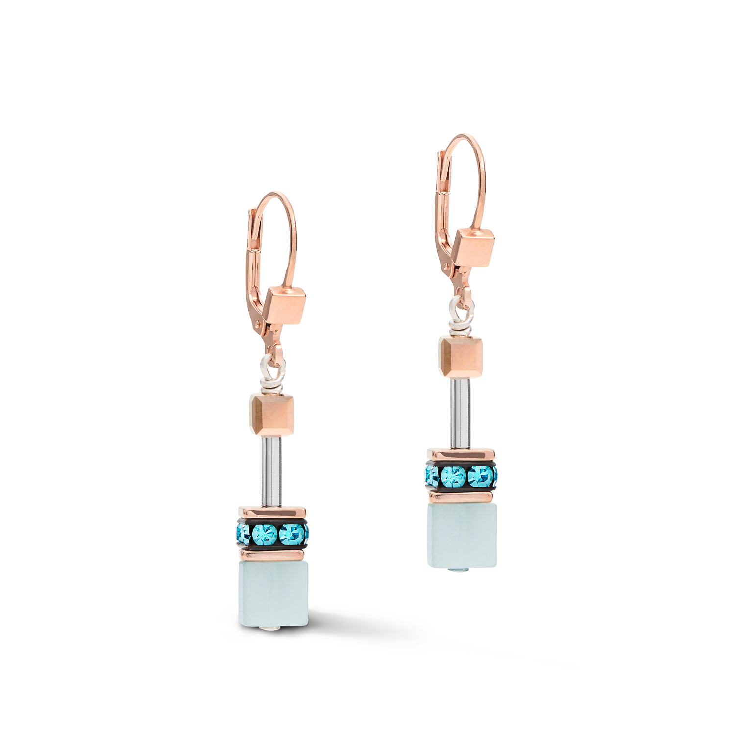Boucles d'oreille GeoCUBE® Cristaux  & pierres précieuses aqua-beige