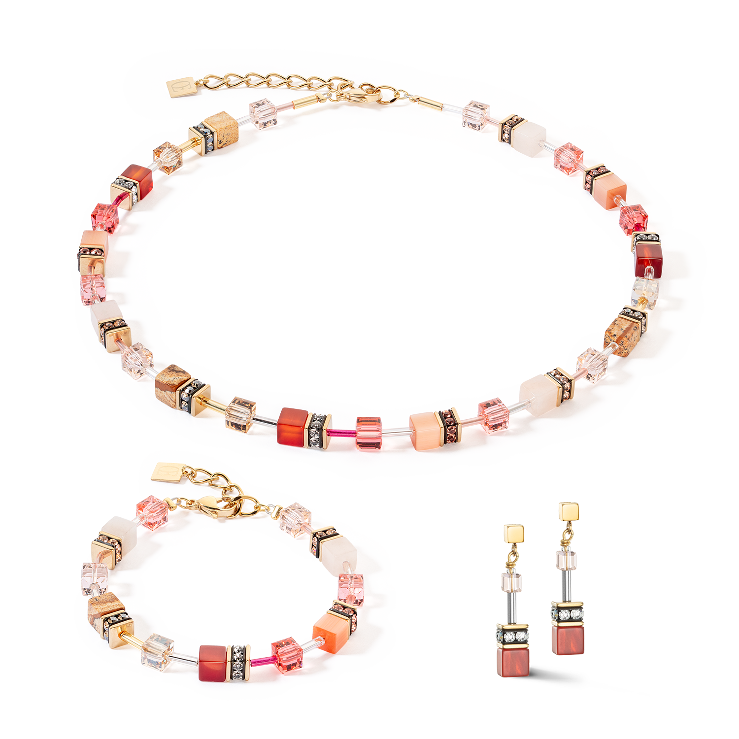 Boucles d'oreille GeoCUBE® Iconic Precious rouge-beige