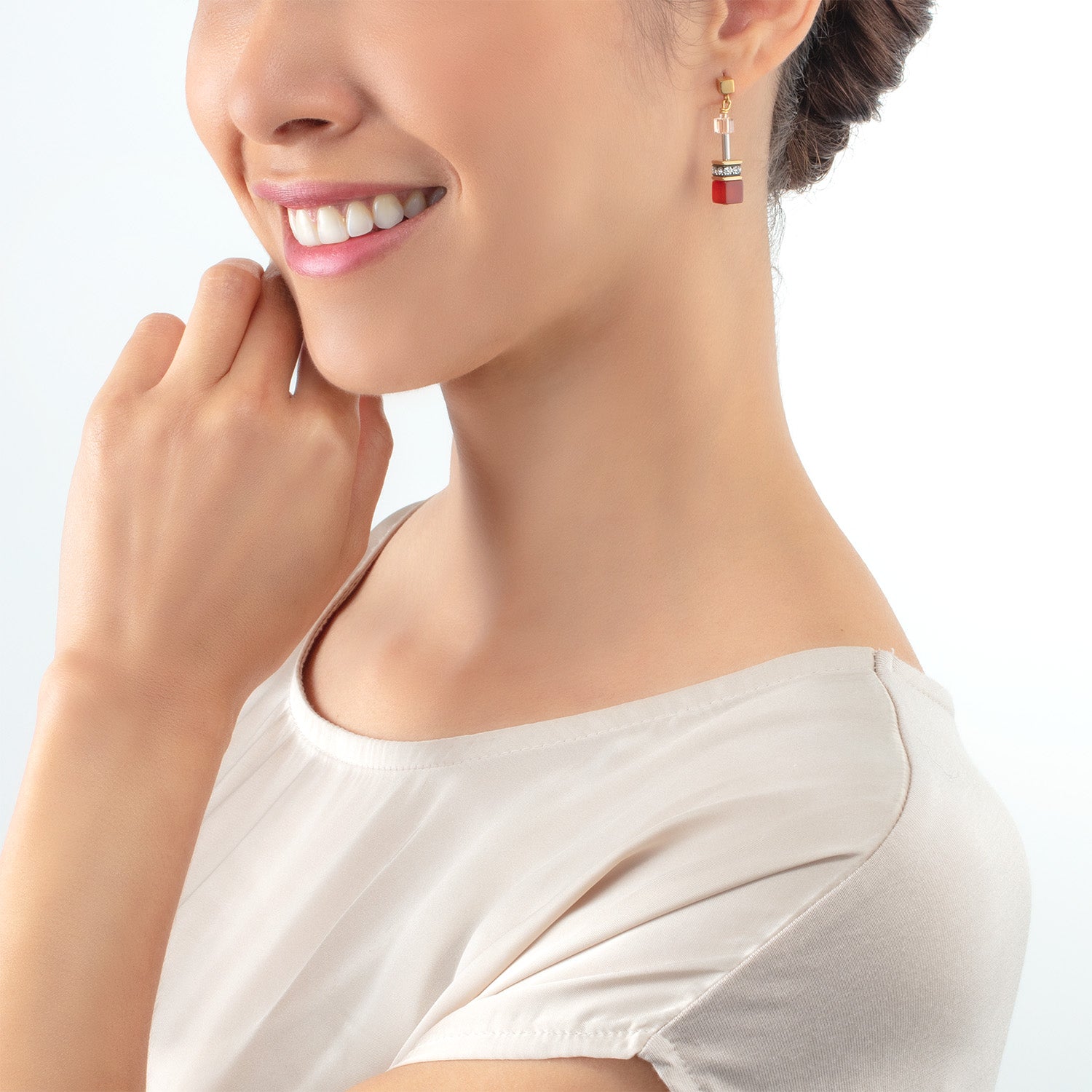 Boucles d'oreille GeoCUBE® Iconic Precious rouge-beige