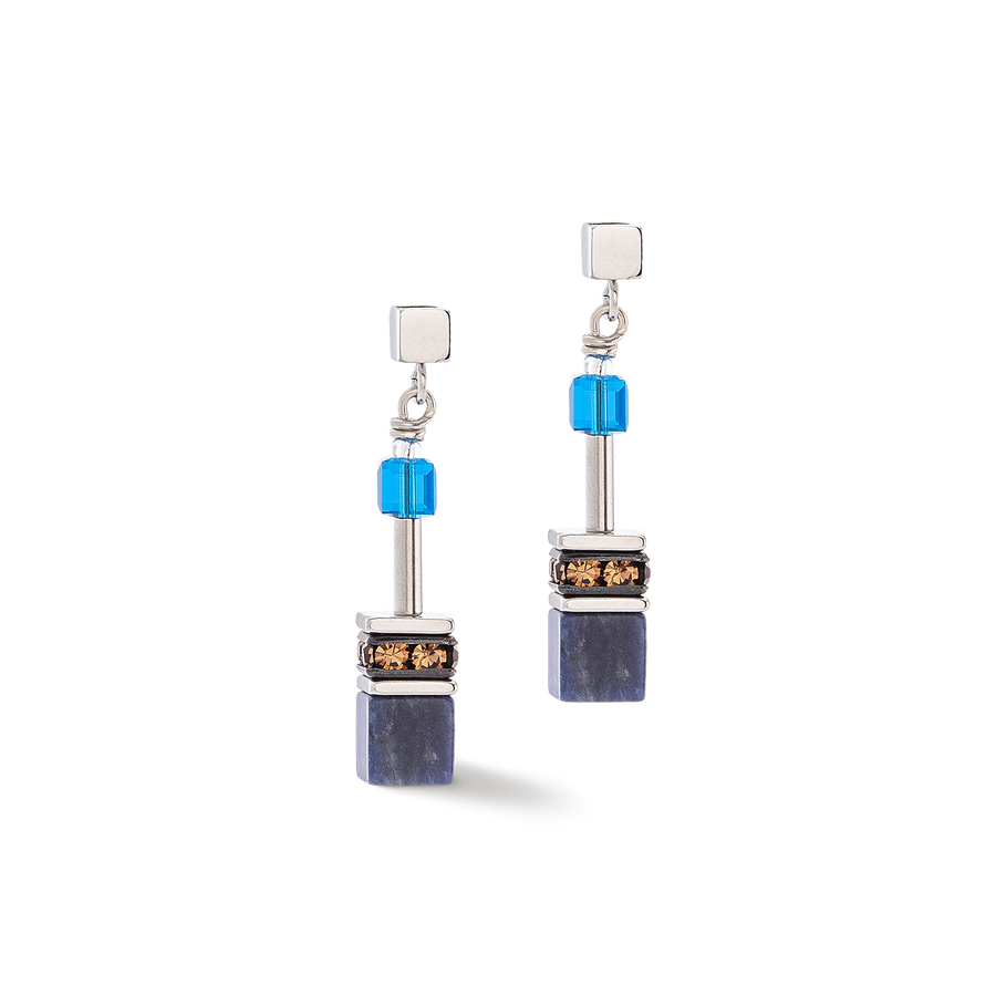 Boucles d'oreilles GeoCUBE® Iconic Precious bleu-brun