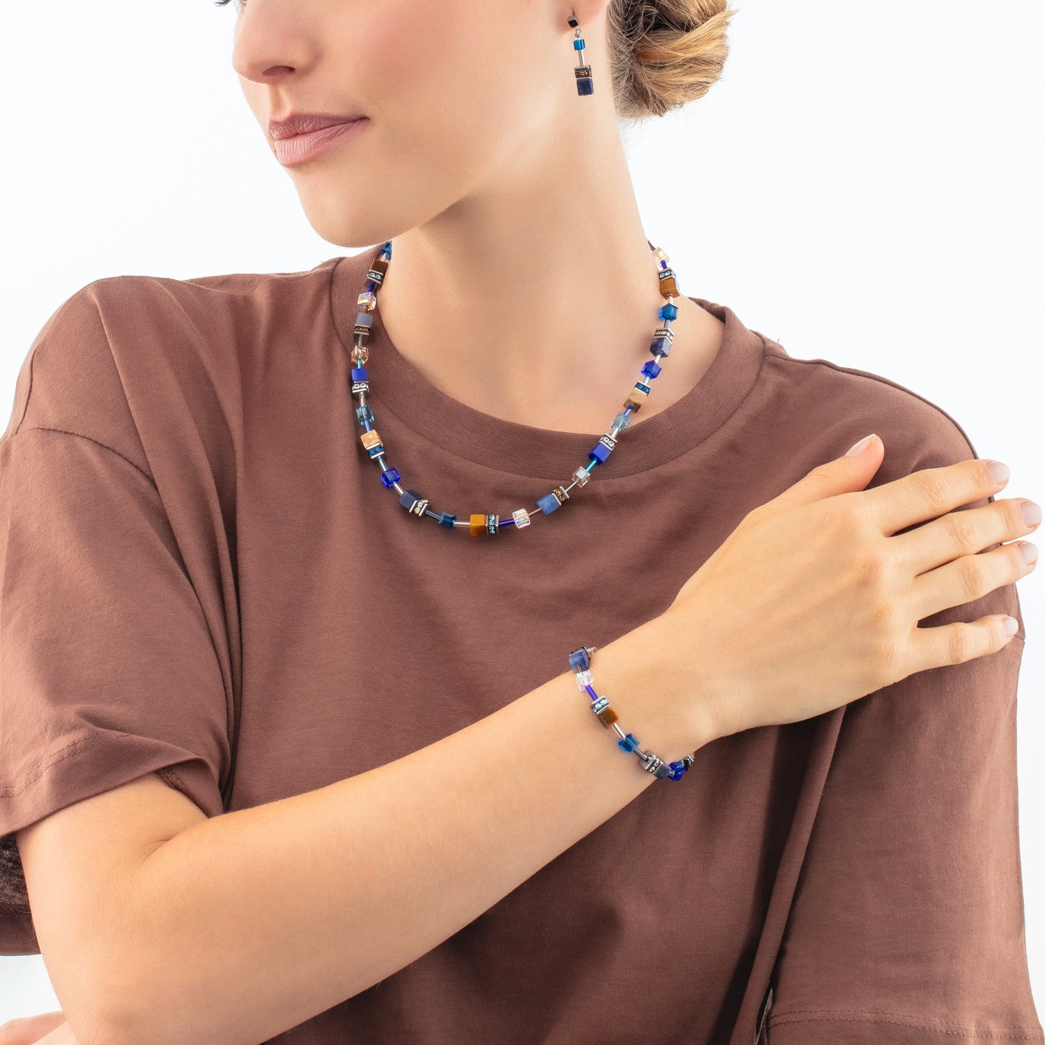 Boucles d'oreilles GeoCUBE® Iconic Precious bleu-brun