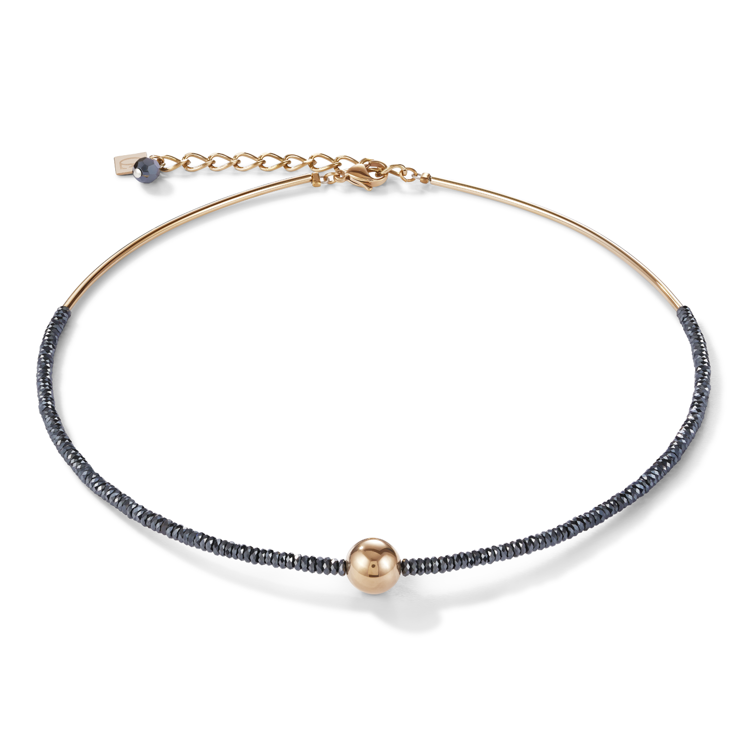 Collier hématite & acier or rose