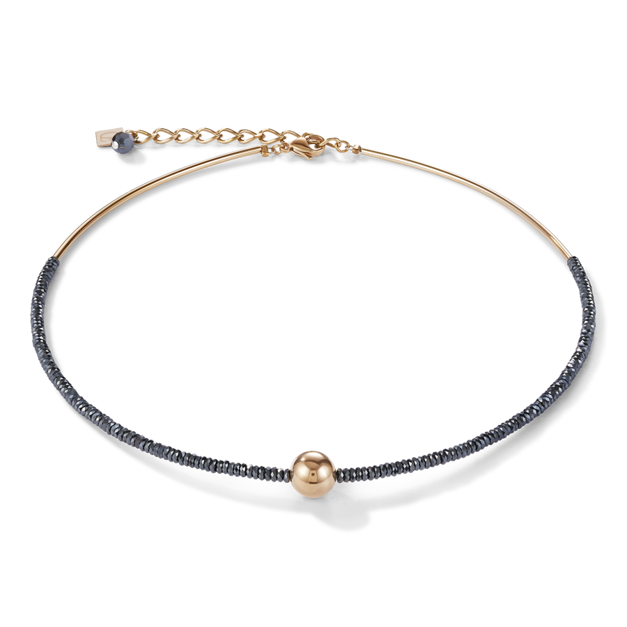 Collier hématite & acier or rose