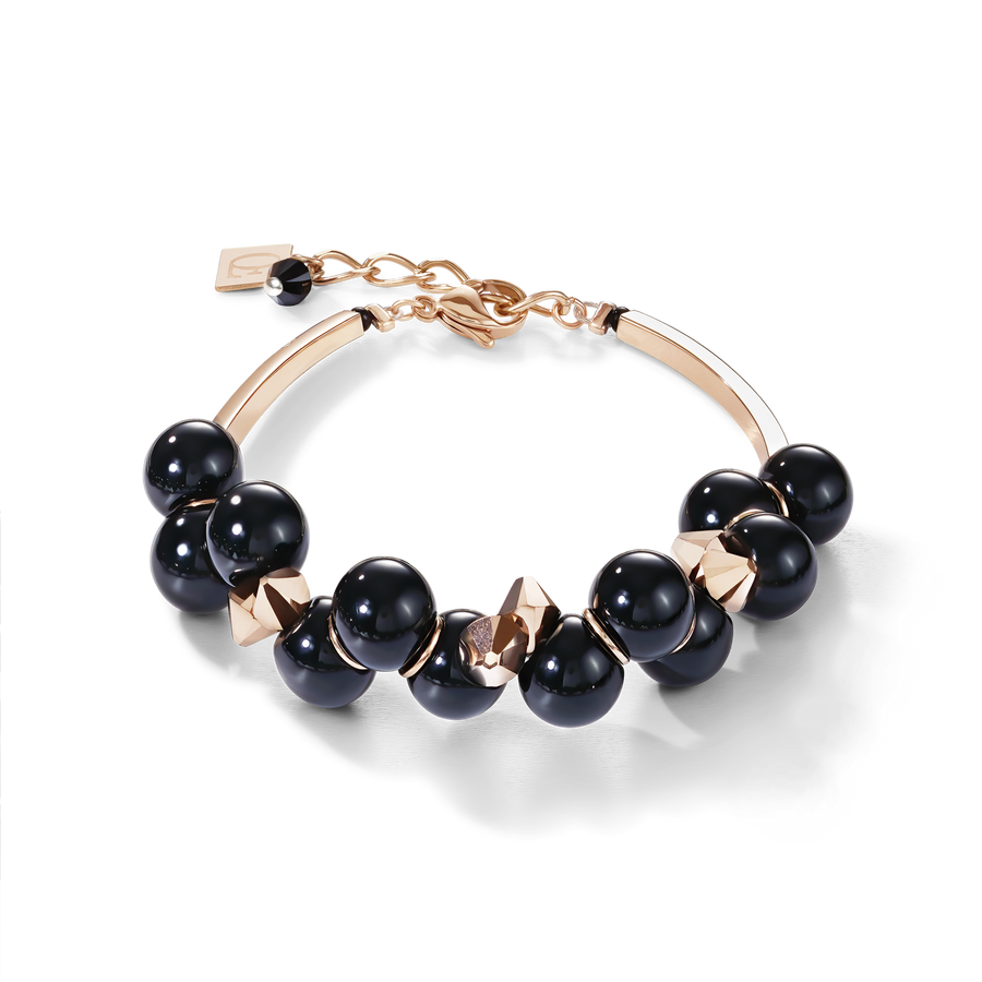 Bracelet verre acrylique noir & Cristaux  or rose