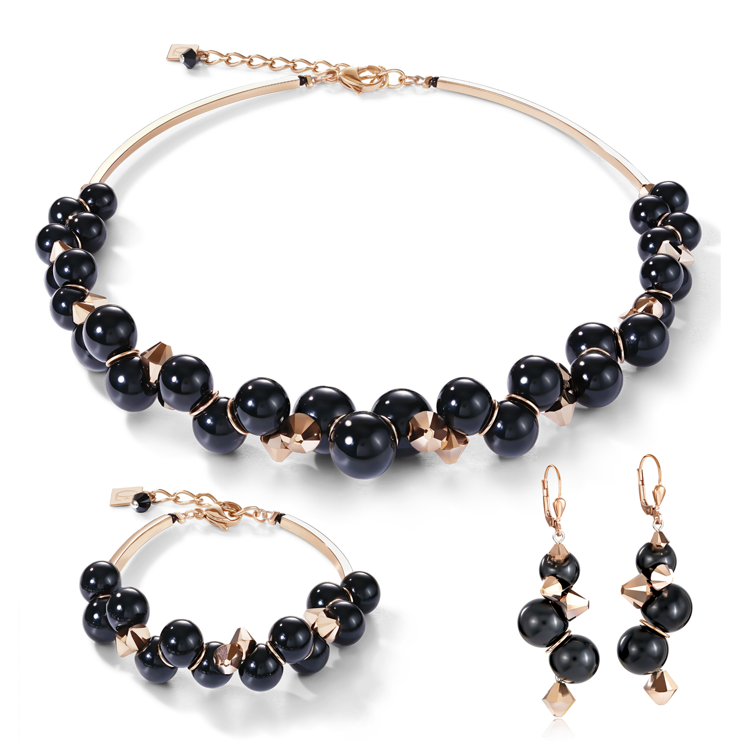 Bracelet verre acrylique noir & Cristaux  or rose
