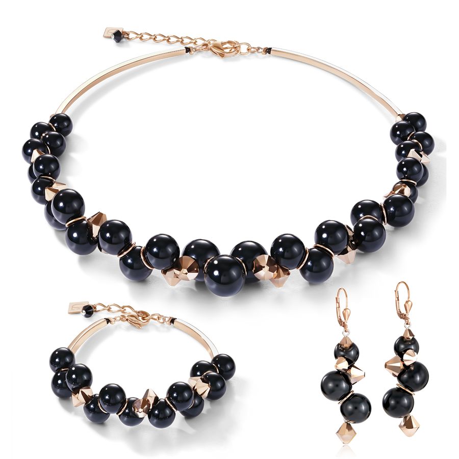 Bracelet verre acrylique noir & Cristaux  or rose