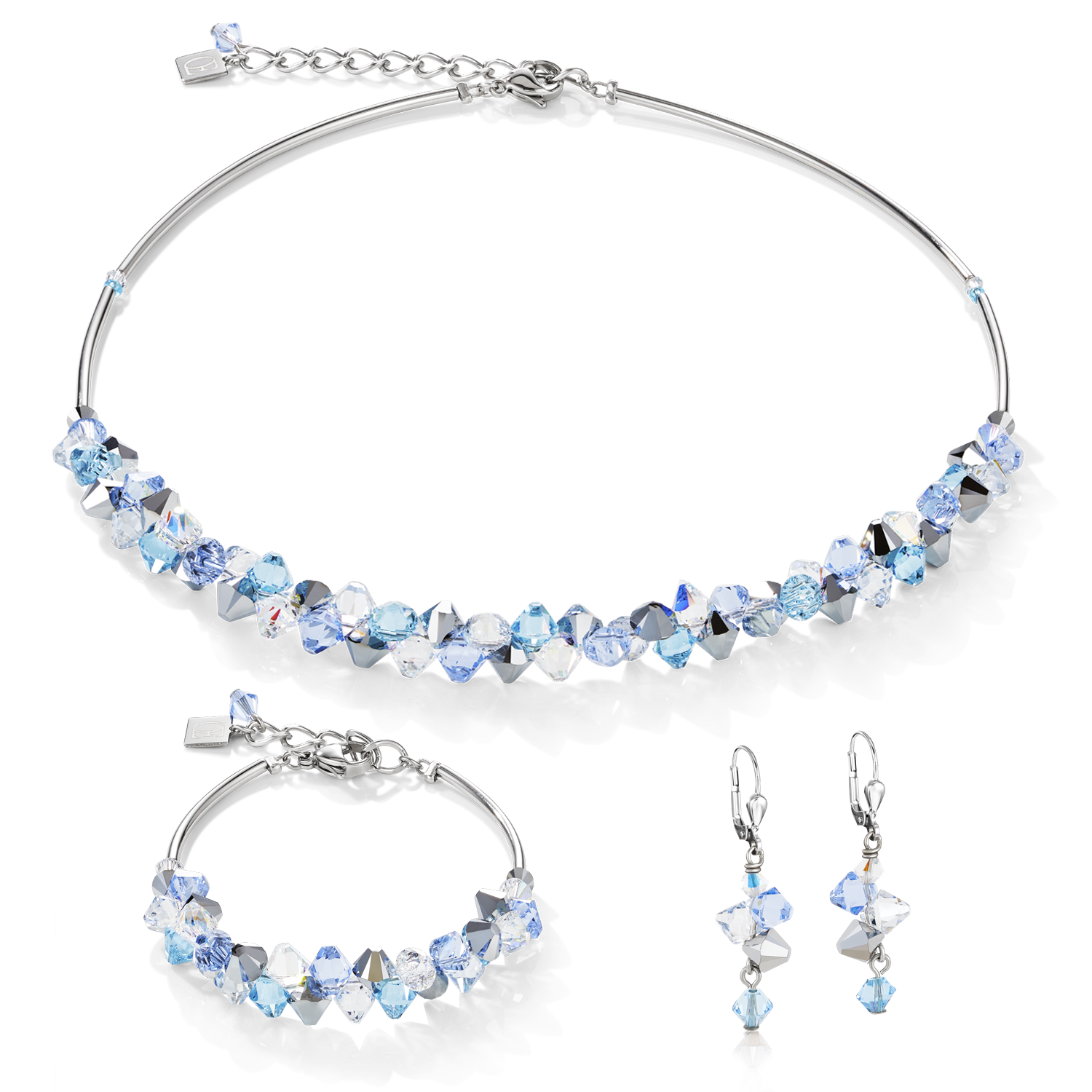 Boucles d'oreille Cristaux  & acier inoxydable bleu clair
