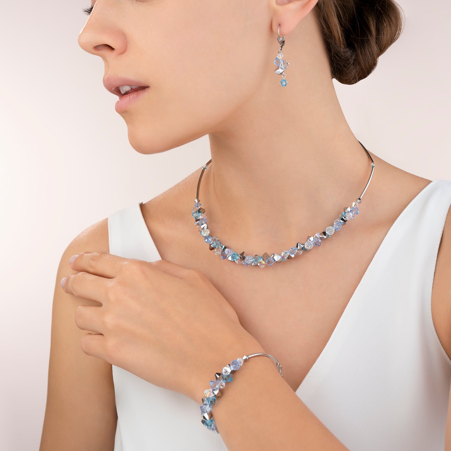 Boucles d'oreille Cristaux  & acier inoxydable bleu clair